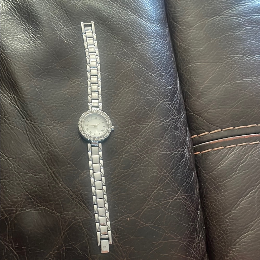 Silver Watch with Crystal Accents
